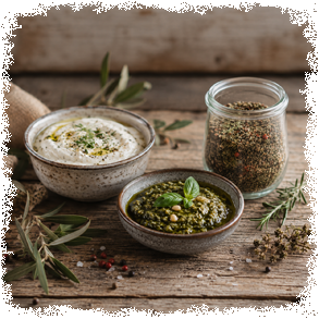 Dip-, dressing- og pestokrydderier