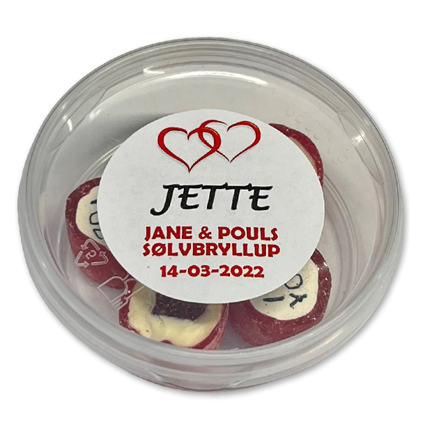 Bolsjebtter som bordKORT<br />Med bolsjer i specifik farve