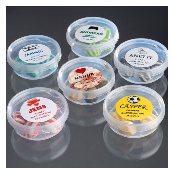 Bolsjebtter som bordKORT<br />Med bolsjer i specifik farve