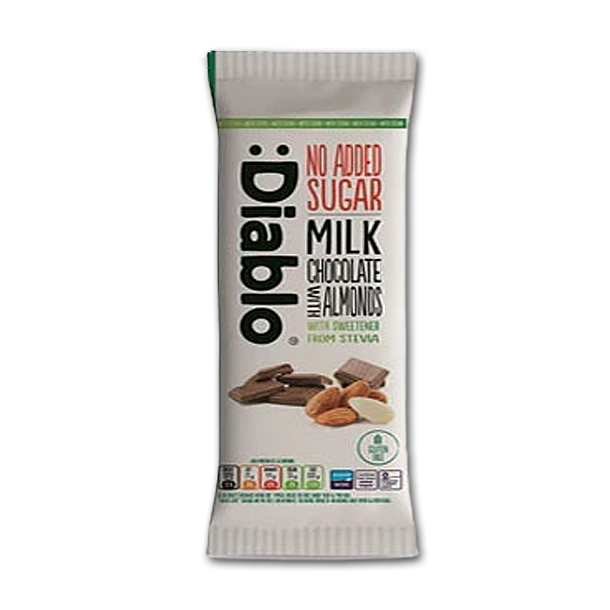 Diablo Mlkechokolade med Mandler<br />Ikke tilsat sukker