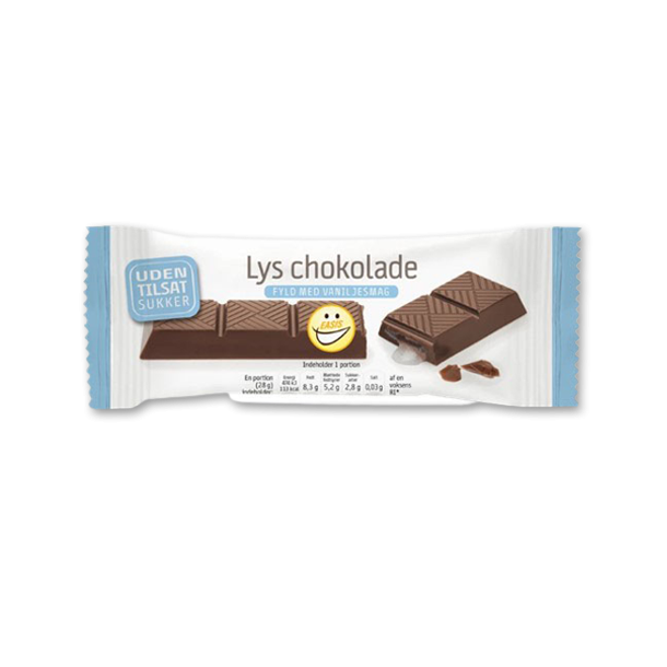Easis Lys chokoladebar med Vaniljefyld uden tilsat sukker