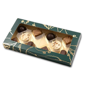 Luxus Chokolade i grn juleske med rude (10 stk)