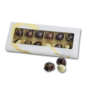 Guld/Hvid �ske med 6 marcipan�g og 6 luksus�g