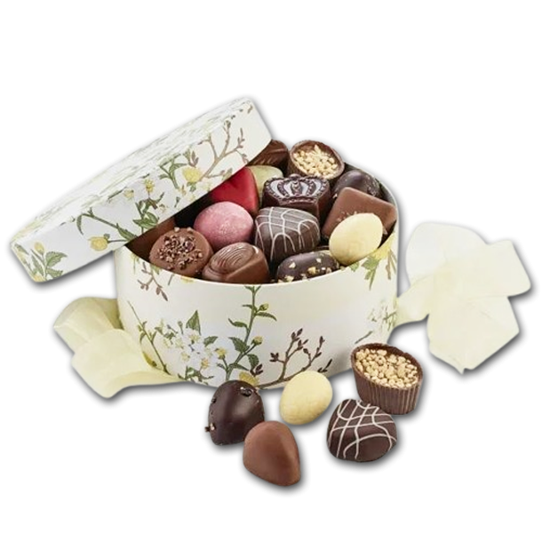 Hatteske "Yellow Flower" med luksus chokolade og chokoladeg