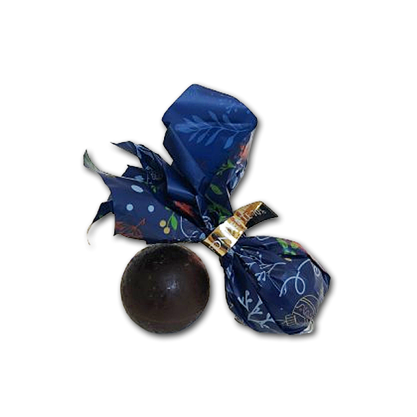 Bl Julekugler med mrk chokoladepralin&eacute;