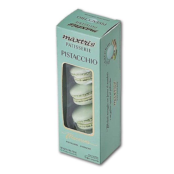 Macarons med hvid chokoladepasta og pistaciendder