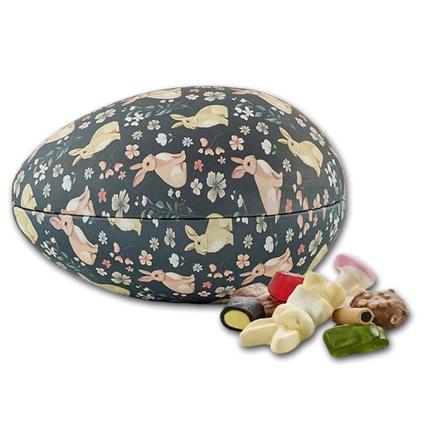 Metal P�ske�g 'P�skehare' med blandet slik