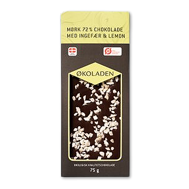 koladen 72% Mrk Chokolade med Ingefr og Lemon