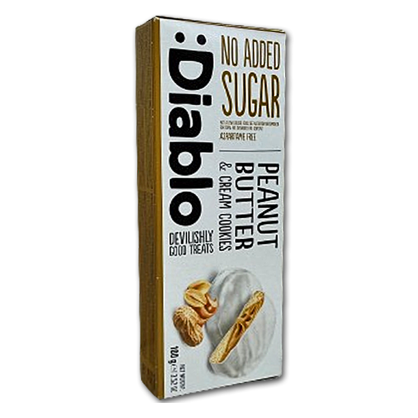 Diablo Fyldte Cookies<br />Peanutbutter med hvid chokolade<br />Uden tilsat sukker
