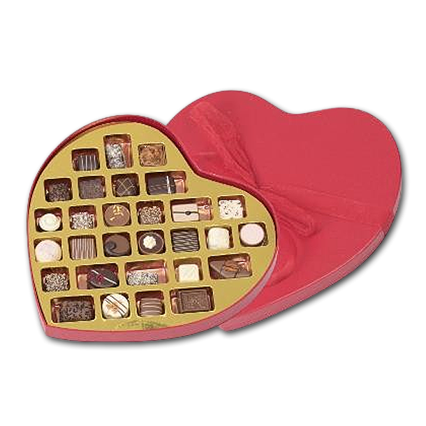 Rd hjerteske med Luksus chokolade 