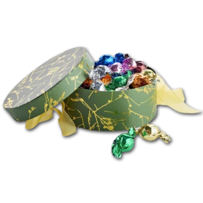 Rund Juleske Grn/Guld med Chokoballs 