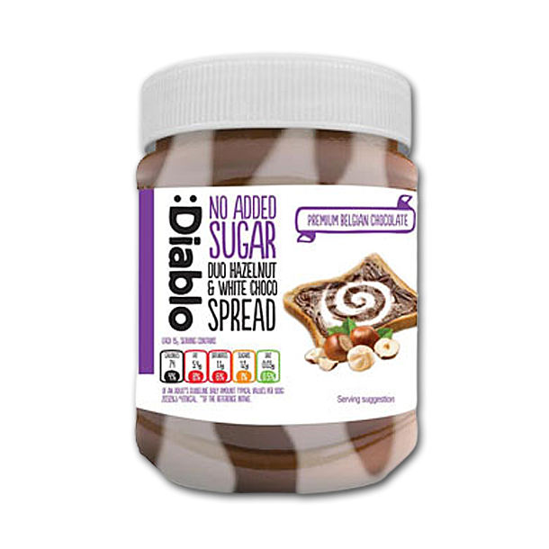 Diablo Smreplg, hasselnd og hvid chokolade<br />Ikke tilsat sukker