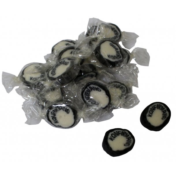 Konfirmandbolsjer Sort<br />Indpakkede 175 g