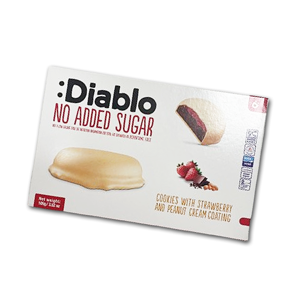 Diablo Fyldte Cookies<br />Jordb�r med peanutovertr�k<br />Uden tilsat sukker