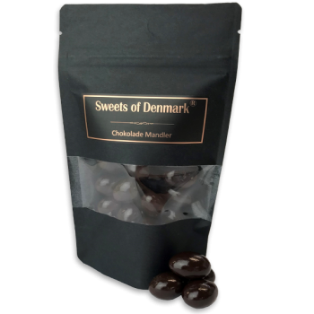 Sweets of Denmark<br />Mandler med mrk chokolade<br />og havsalt i pose