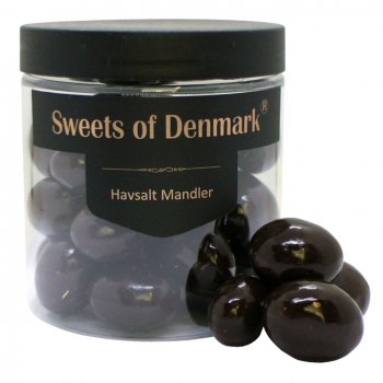 Mandler med mrk chokolade<br/ >og havsalt