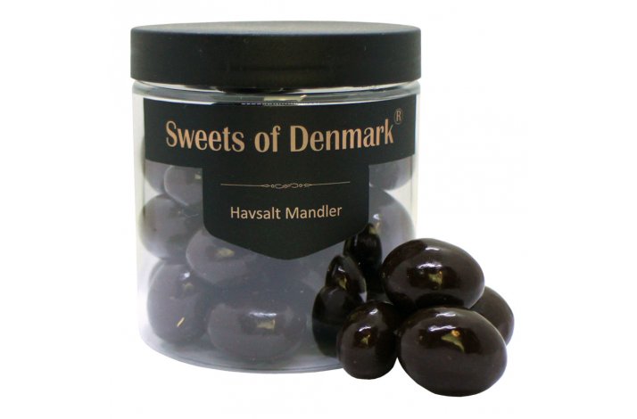 Mandler med mrk chokolade<br/ >og havsalt