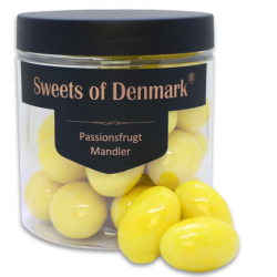 Sweets of Denmark Passionsfrugt Mandler | overtrukket med hvid chokolade og passionsfrugt | Danish Sweets fra Svanenet Thisted