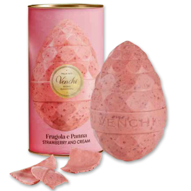 Venchi Pskeg<br />Hvid chokolade med jordbr og flde