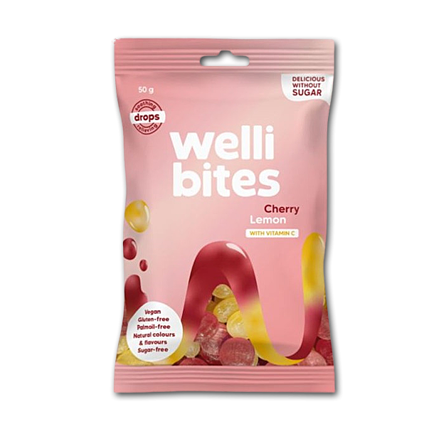 Welli Bites Kirsebr &amp; Citron Bolsjer<br />Sukkerfri