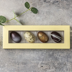 Xocolatl P�ske�ske gul med 4 fyldte chokolade�g