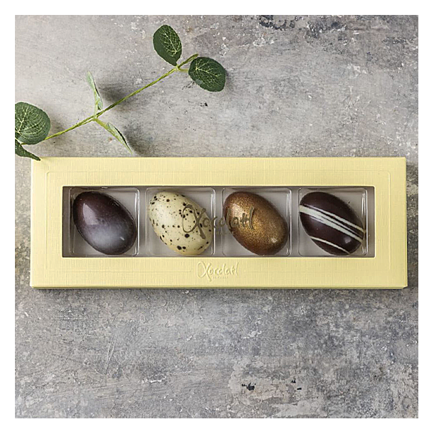 Xocolatl P�ske�ske gul med 4 fyldte chokolade�g