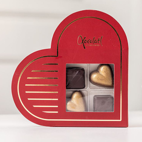 Xocolatl Rd Hjerteske med 4 fyldte chokolader