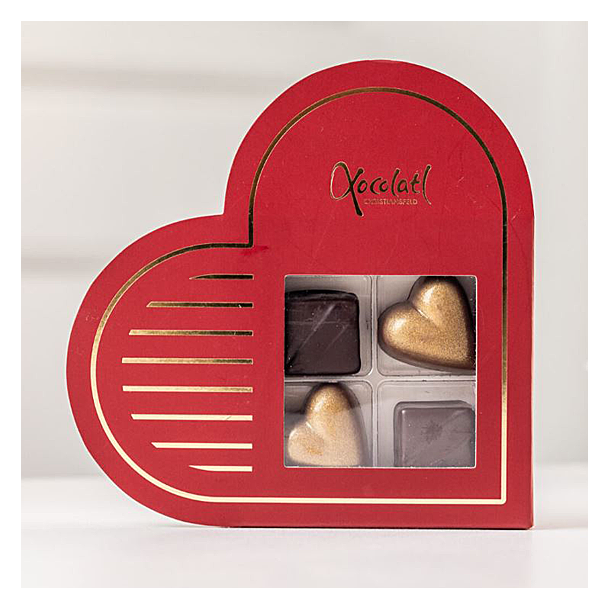 Xocolatl Rd Hjerteske med 4 fyldte chokolader
