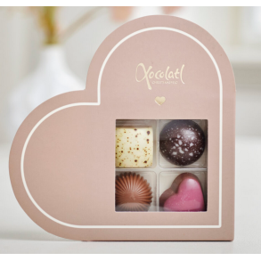 Xocolatl Rosa Hjerte�ske med 4 fyldte chokolader