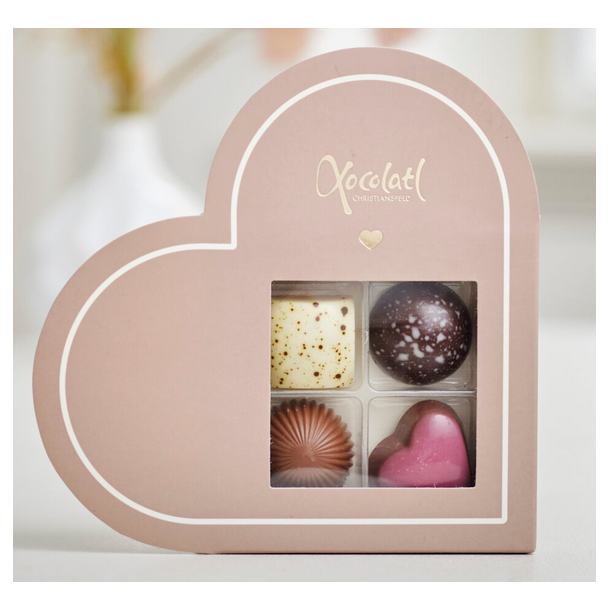 Xocolatl Rosa Hjerte�ske med 4 fyldte chokolader